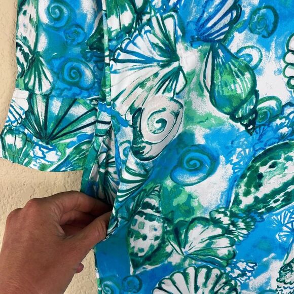 Banana Boat UPF 50+ polo dress 3/4 sleeves blue aqua color seashells size Small - Picture 7 of 10